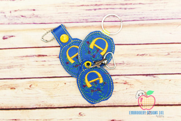 Letter A Floral Design ITH Key Fob