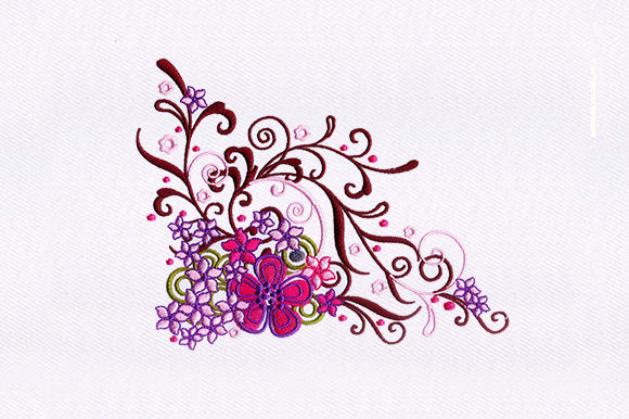 Pink Floral Vines Embroidery Design